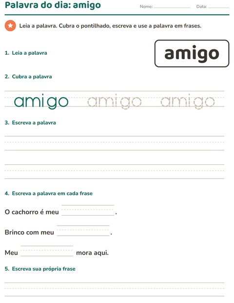 Pré-visualização da ficha de Palavras frequentes para Educação infantil (pré-escola, 5-7 anos)