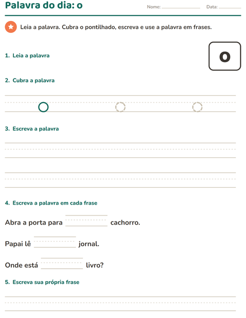 Pré-visualização da ficha de Palavras frequentes para Educação infantil (pré-escola, 5-7 anos)