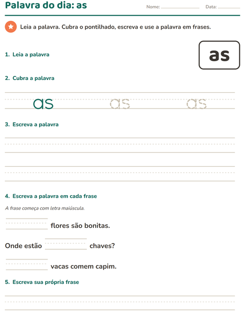Pré-visualização da ficha de Palavras frequentes para Educação infantil (pré-escola, 5-7 anos)
