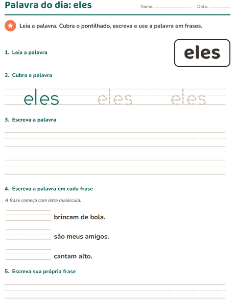Pré-visualização da ficha de Palavras frequentes para Educação infantil (pré-escola, 5-7 anos)