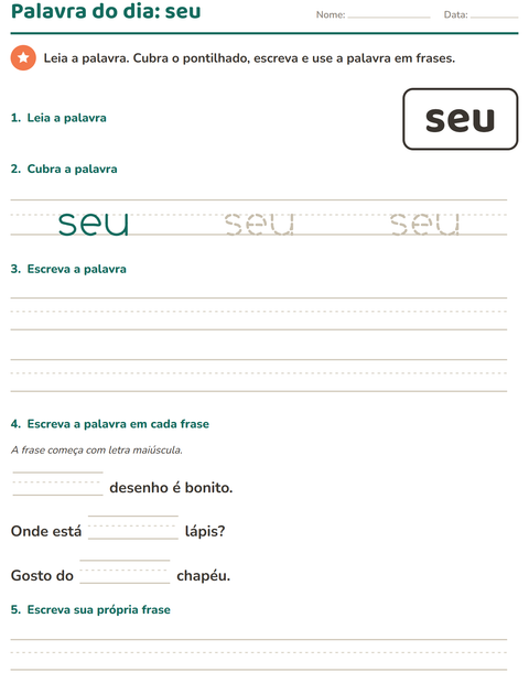 Pré-visualização da ficha de Palavras frequentes para Educação infantil (pré-escola, 5-7 anos)