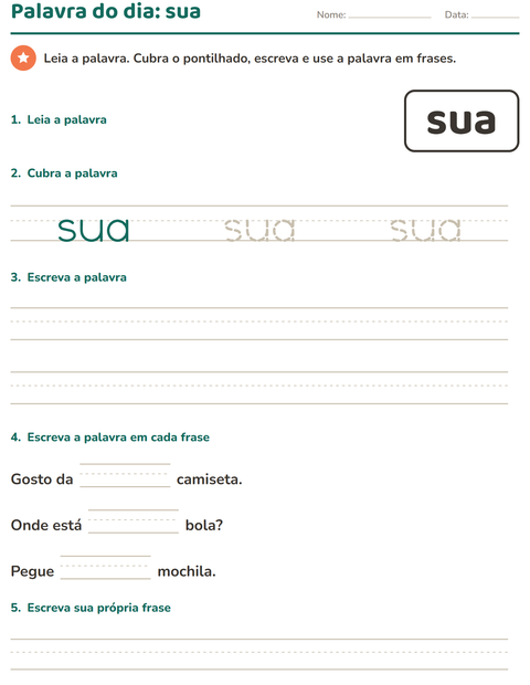 Pré-visualização da ficha de Palavras frequentes para Educação infantil (pré-escola, 5-7 anos)