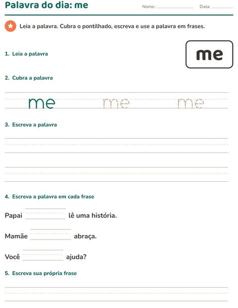 Pré-visualização da ficha de Palavras frequentes para Educação infantil (pré-escola, 5-7 anos)