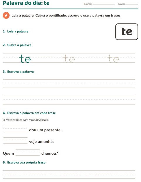 Pré-visualização da ficha de Palavras frequentes para Educação infantil (pré-escola, 5-7 anos)