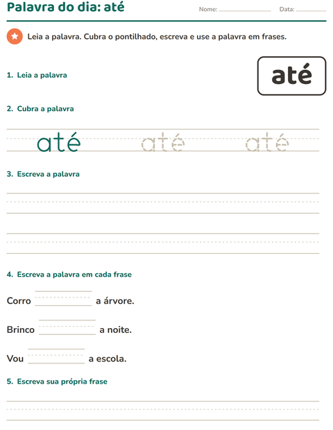 Pré-visualização da ficha de Palavras frequentes para Educação infantil (pré-escola, 5-7 anos)