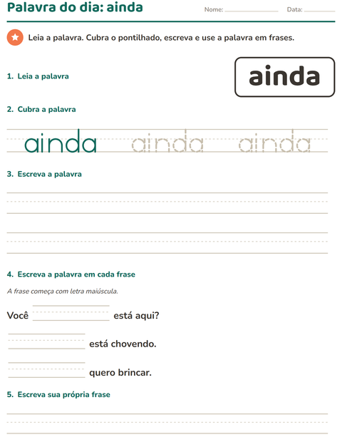 Pré-visualização da ficha de Palavras frequentes para Educação infantil (pré-escola, 5-7 anos)