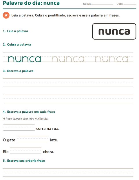 Pré-visualização da ficha de Palavras frequentes para Educação infantil (pré-escola, 5-7 anos)