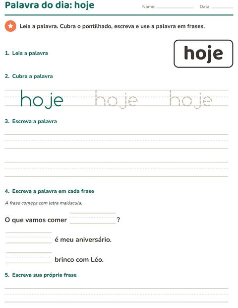 Pré-visualização da ficha de Palavras frequentes para Educação infantil (pré-escola, 5-7 anos)