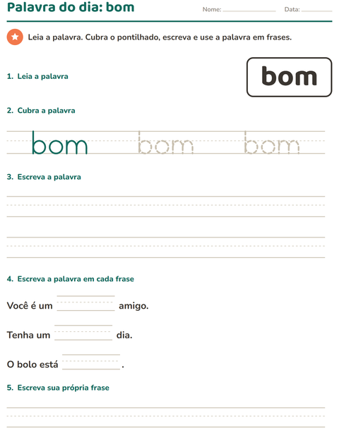 Pré-visualização da ficha de Palavras frequentes para Educação infantil (pré-escola, 5-7 anos)