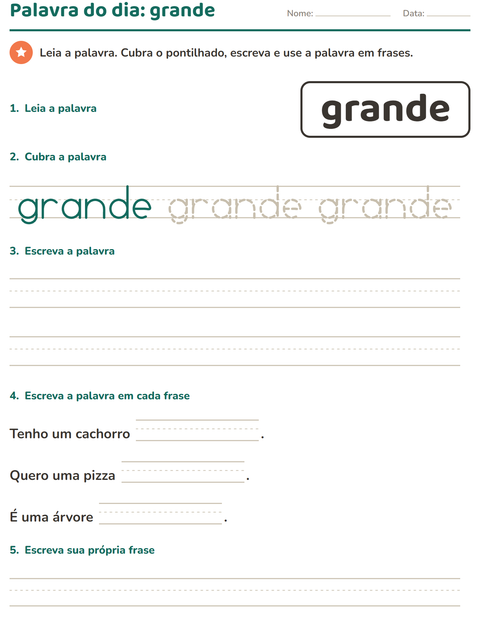 Pré-visualização da ficha de Palavras frequentes para Educação infantil (pré-escola, 5-7 anos)
