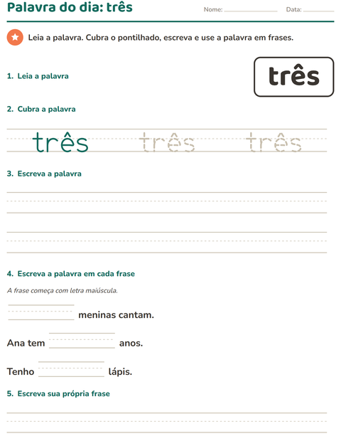 Pré-visualização da ficha de Palavras frequentes para Educação infantil (pré-escola, 5-7 anos)