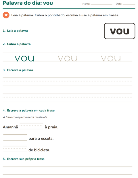 Pré-visualização da ficha de Palavras frequentes para Educação infantil (pré-escola, 5-7 anos)