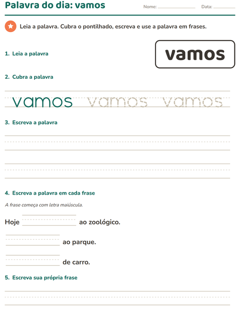 Pré-visualização da ficha de Palavras frequentes para Educação infantil (pré-escola, 5-7 anos)