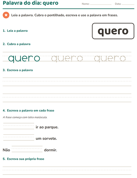 Pré-visualização da ficha de Palavras frequentes para Educação infantil (pré-escola, 5-7 anos)