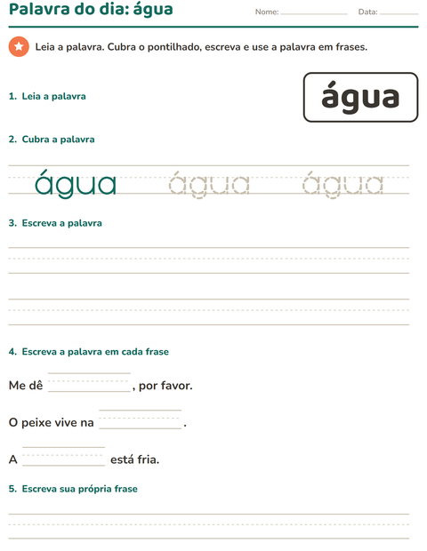 Pré-visualização da ficha de Palavras frequentes para Educação infantil (pré-escola, 5-7 anos)