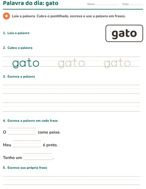 Pré-visualização da ficha de Palavras frequentes para Educação infantil (pré-escola, 5-7 anos)