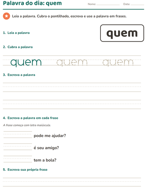 Pré-visualização da ficha de Palavras frequentes para Educação infantil (pré-escola, 5-7 anos)