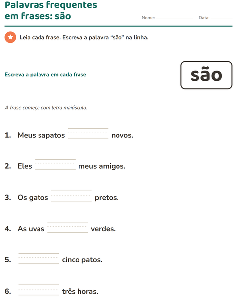 Pré-visualização da ficha de Palavras frequentes para Educação infantil (pré-escola, 5-7 anos)