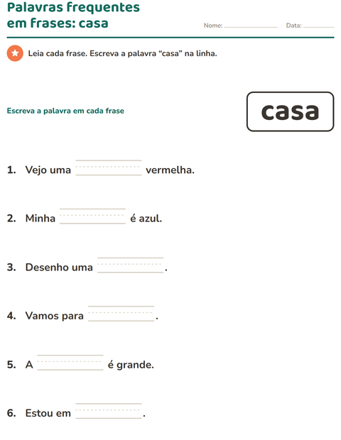 Pré-visualização da ficha de Palavras frequentes para Educação infantil (pré-escola, 5-7 anos)
