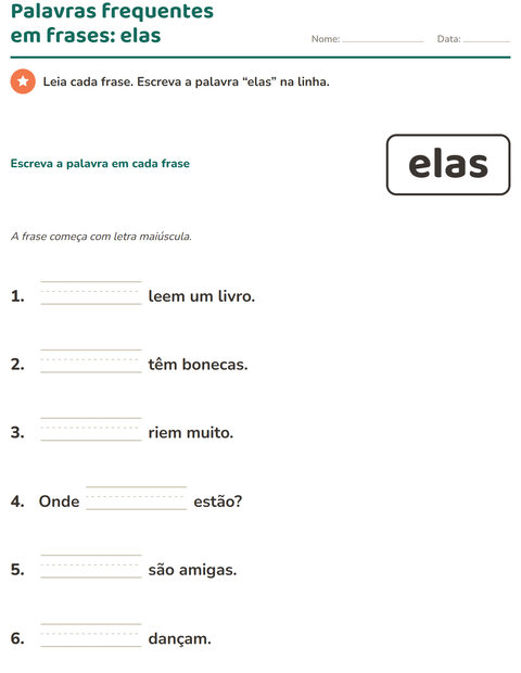 Pré-visualização da ficha de Palavras frequentes para Educação infantil (pré-escola, 5-7 anos)