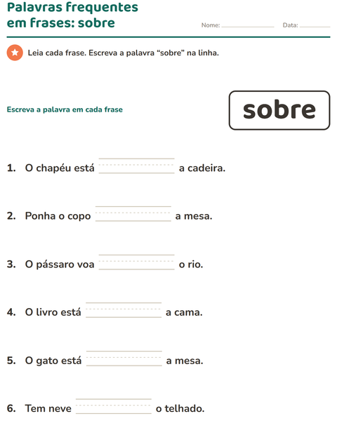 Pré-visualização da ficha de Palavras frequentes para Educação infantil (pré-escola, 5-7 anos)