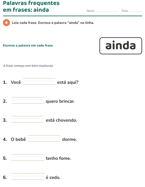 Pré-visualização da ficha de Palavras frequentes para Educação infantil (pré-escola, 5-7 anos)