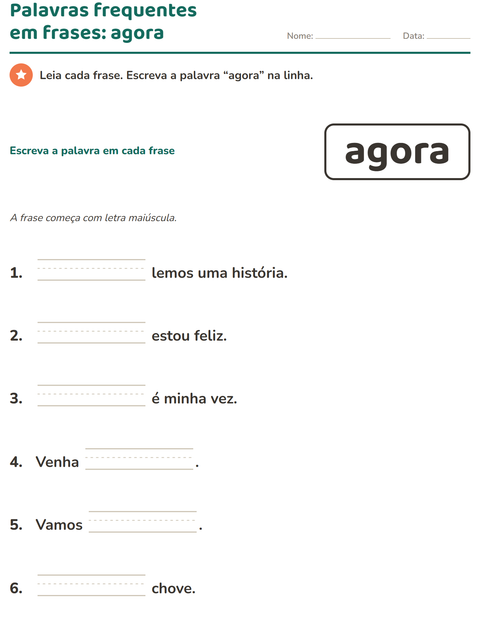 Pré-visualização da ficha de Palavras frequentes para Educação infantil (pré-escola, 5-7 anos)