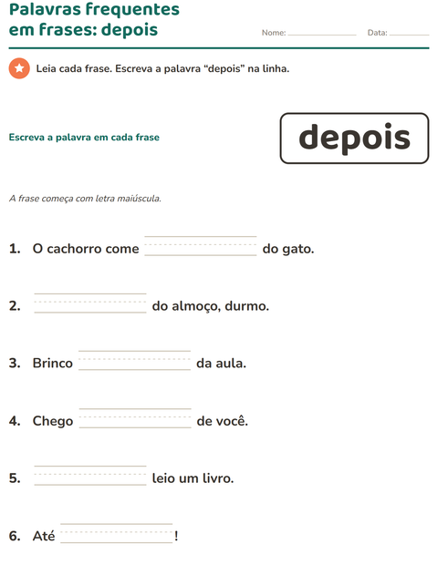 Pré-visualização da ficha de Palavras frequentes para Educação infantil (pré-escola, 5-7 anos)