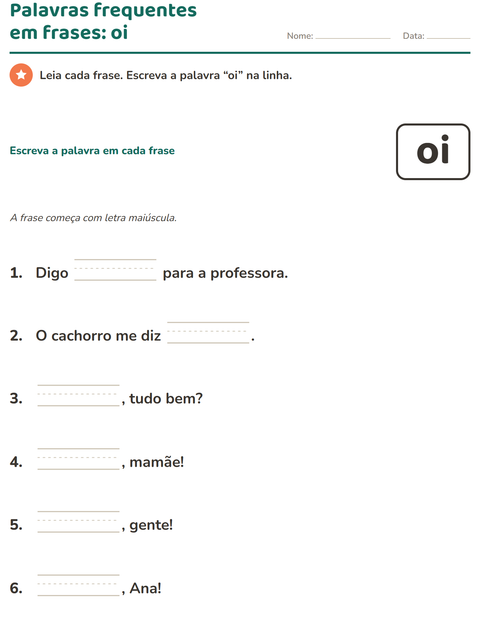 Pré-visualização da ficha de Palavras frequentes para Educação infantil (pré-escola, 5-7 anos)