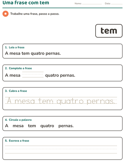 Pré-visualização da ficha de Palavras frequentes para Educação infantil (pré-escola, 5-7 anos)