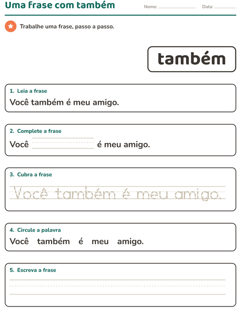 Pré-visualização da ficha de Palavras frequentes para Educação infantil (pré-escola, 5-7 anos)