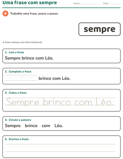 Pré-visualização da ficha de Palavras frequentes para Educação infantil (pré-escola, 5-7 anos)