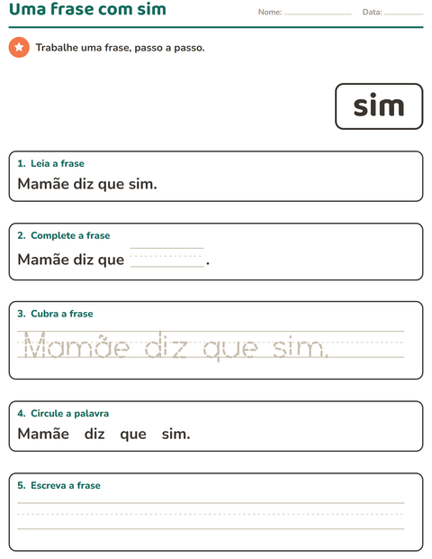 Pré-visualização da ficha de Palavras frequentes para Educação infantil (pré-escola, 5-7 anos)