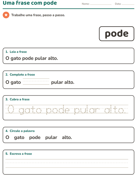 Pré-visualização da ficha de Palavras frequentes para Educação infantil (pré-escola, 5-7 anos)