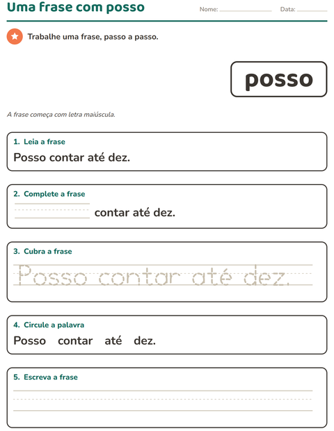Pré-visualização da ficha de Palavras frequentes para Educação infantil (pré-escola, 5-7 anos)