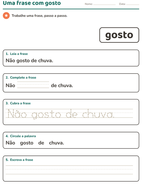 Pré-visualização da ficha de Palavras frequentes para Educação infantil (pré-escola, 5-7 anos)