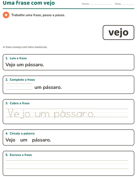 Pré-visualização da ficha de Palavras frequentes para Educação infantil (pré-escola, 5-7 anos)
