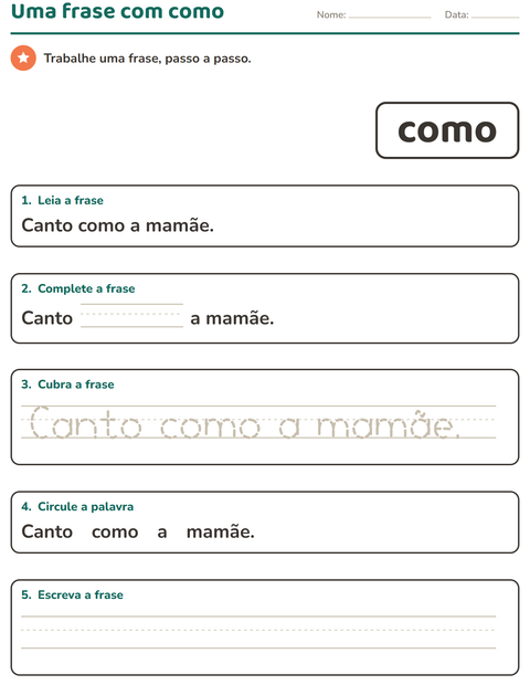 Pré-visualização da ficha de Palavras frequentes para Educação infantil (pré-escola, 5-7 anos)