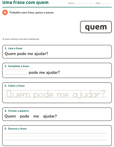 Pré-visualização da ficha de Palavras frequentes para Educação infantil (pré-escola, 5-7 anos)