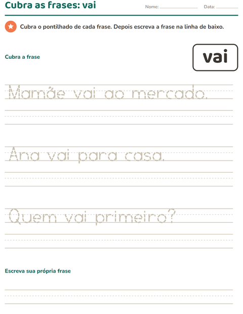 Pré-visualização da ficha de Palavras frequentes para Educação infantil (pré-escola, 5-7 anos)