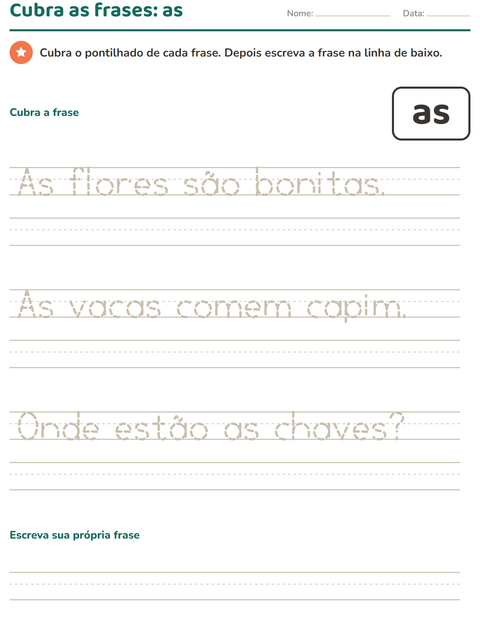 Pré-visualização da ficha de Palavras frequentes para Educação infantil (pré-escola, 5-7 anos)