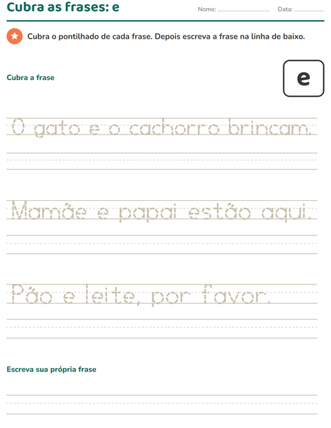 Pré-visualização da ficha de Palavras frequentes para Educação infantil (pré-escola, 5-7 anos)