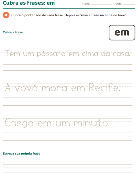 Pré-visualização da ficha de Palavras frequentes para Educação infantil (pré-escola, 5-7 anos)