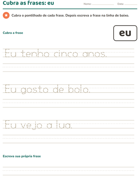 Pré-visualização da ficha de Palavras frequentes para Educação infantil (pré-escola, 5-7 anos)