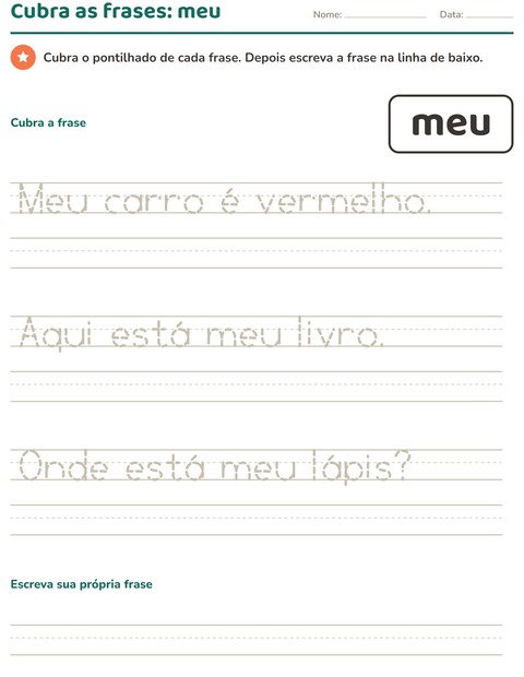 Pré-visualização da ficha de Palavras frequentes para Educação infantil (pré-escola, 5-7 anos)