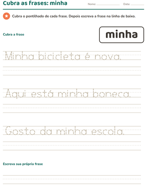 Pré-visualização da ficha de Palavras frequentes para Educação infantil (pré-escola, 5-7 anos)