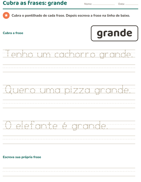 Pré-visualização da ficha de Palavras frequentes para Educação infantil (pré-escola, 5-7 anos)