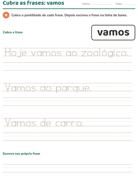 Pré-visualização da ficha de Palavras frequentes para Educação infantil (pré-escola, 5-7 anos)