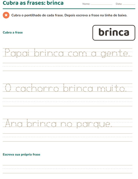 Pré-visualização da ficha de Palavras frequentes para Educação infantil (pré-escola, 5-7 anos)