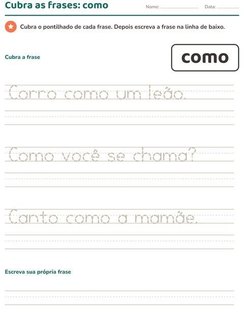 Pré-visualização da ficha de Palavras frequentes para Educação infantil (pré-escola, 5-7 anos)